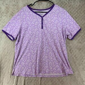 Cozee Corner Womens 1x Pajama Top Purple Floral Henley Short Sleeve Soft Stretch